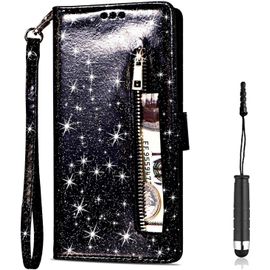 Pour Samsung Galaxy A10s [Pas Pour A10] Coque, Flip Case Étui Paillette Glitter Bling Portefeuille En Cuir Housse Avec Porte Carte Magnétique Wallet Cover Téléphone Coque Pour Galaxy A10s,Noir