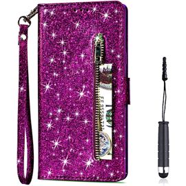 Pour Samsung Galaxy A10s [Pas Pour A10] Coque, Flip Case Étui Paillette Glitter Bling Portefeuille Cuir Housse Avec Porte Carte Magnétique Wallet Cover Téléphone Coque Pour Galaxy A10s,Violet