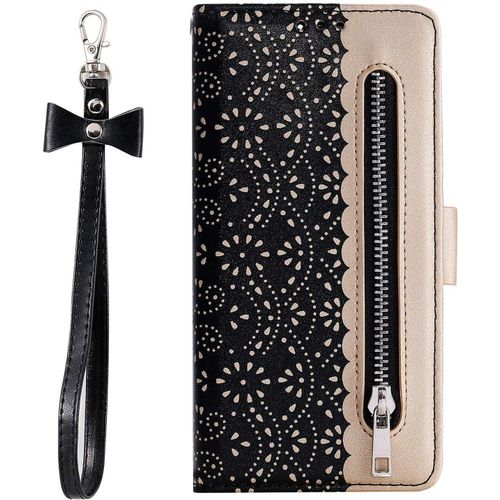 Pour Samsung Galaxy A8 2018 Coque, Etui Flip Case Housse Coque Portefeuille En Cuir Avec Fermeture Éclair Porte Carte Dragonne Wallet Cover Coque Pour Samsung Galaxy A8 2018,Noir