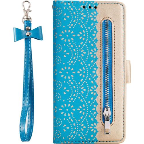 Pour Samsung Galaxy A8 2018 Coque, Etui Flip Case Housse Coque Portefeuille En Cuir Avec Fermeture Éclair Porte Carte Dragonne Wallet Cover Coque Pour Samsung Galaxy A8 2018,Bleu