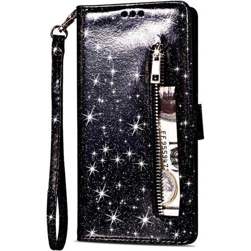 Pour Huawei P40 Pro [Pas Pour P40] Coque, Flip Case Étui Paillette Glitter Bling Portefeuille En Cuir Housse Avec Porte Carte Magnétique Wallet Cover Téléphone Coque Pour Huawei P40 Pro,Noir