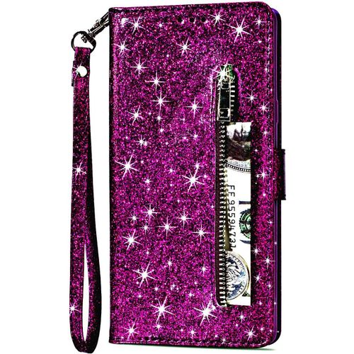 Pour Huawei P40 Pro [Pas Pour P40] Coque, Flip Case Étui Paillette Glitter Bling Portefeuille En Cuir Housse Avec Porte Carte Magnétique Wallet Cover Téléphone Coque Pour Huawei P40 Pro,Violet