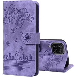 Pour Samsung Galaxy A12 / M12 Coque, Étui Housse Fleur Motif Coque Portefeuille En Cuir Rabat Clapet Flip Case Avec Porte Carte Magnétique Etui Coque Pour Samsung Galaxy A12 / M12,Violet