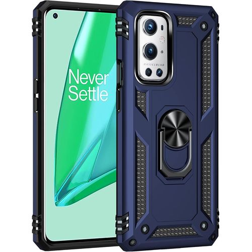 Coque Pour Oneplus 9 Pro 5g, Étui De Protection Slim Soft Tpu + Pc,Heavy Duty Dual Layer Protective Housse Avec Support De Bague En Métal, Bleu