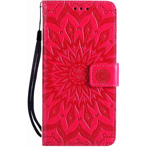 Pour Oneplus 7 Pro (Non Pour Oneplus 7) Coque, Housse Coque Cuir Étui Portefeuille Flip Case Porte Carte Antichoc Magnétique Fleur Motif Elegante Interne Silicone Etui Pour Oneplus 7 Pro,Rouge