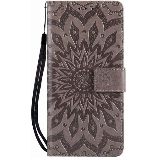 Pour Oneplus 7 Pro (Non Pour Oneplus 7) Coque, Housse Coque Cuir Étui Portefeuille Flip Case Porte Carte Antichoc Magnétique Fleur Motif Elegante Interne Silicone Etui Pour Oneplus 7 Pro,Gris