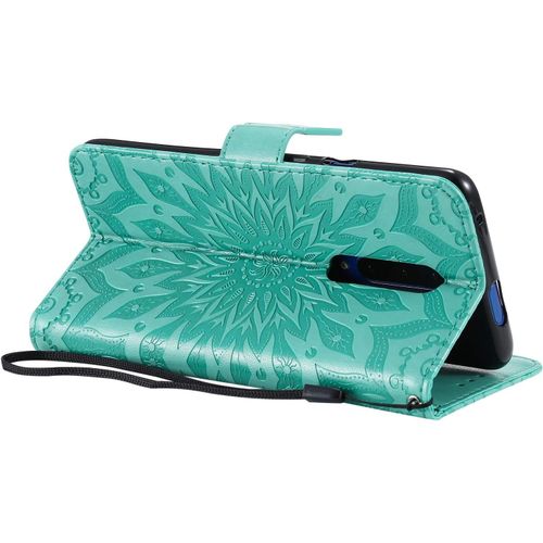 Pour Oneplus 7 Pro (Non Pour Oneplus 7) Coque, Housse Coque Cuir Étui Portefeuille Flip Case Porte Carte Antichoc Magnétique Fleur Motif Elegante Interne Silicone Etui Pour Oneplus 7 Pro,Vert