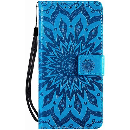 Pour Oneplus 7 Pro (Non Pour Oneplus 7) Coque, Housse Coque Cuir Étui Portefeuille Flip Case Porte Carte Antichoc Magnétique Fleur Motif Elegante Interne Silicone Etui Pour Oneplus 7 Pro,Bleu