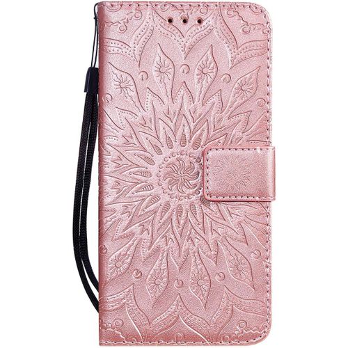 Pour Oneplus 7 Pro (Non Pour Oneplus 7) Coque, Housse Coque Cuir Étui Portefeuille Flip Case Porte Carte Magnétique Fleur Motif Elegante Interne Silicone Etui Pour Oneplus 7 Pro,Or Rose