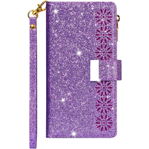 Pour Huawei P40 Pro [Pas Pour P40] Coque, Case Etui Paillette Glitter Bling Portefeuille Cuir Housse Flip Cover Avec Porte Carte Magnétique Rabat Wallet Étui Pour Huawei P40 Pro,Violet