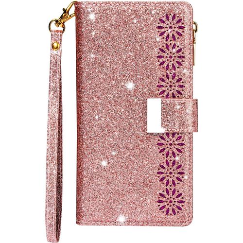 Pour Huawei P40 Pro [Pas Pour P40] Coque, Case Etui Paillette Glitter Bling Portefeuille Cuir Housse Flip Cover Avec Porte Carte Magnétique Rabat Wallet Étui Pour Huawei P40 Pro,Or Rose