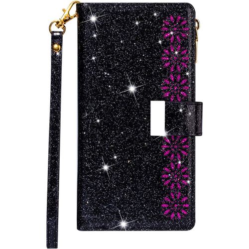 Pour Huawei P40 Pro [Pas Pour P40] Coque, Case Etui Paillette Glitter Bling Portefeuille Cuir Housse Flip Cover Avec Porte Carte Magnétique Rabat Wallet Téléphone Étui Pour Huawei P40 Pro,Noir