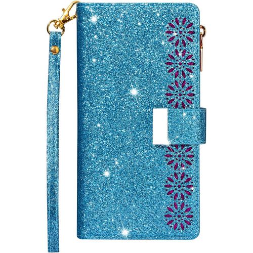 Pour Huawei P40 Pro [Pas Pour P40] Coque, Case Etui Paillette Glitter Bling Portefeuille Cuir Housse Flip Cover Avec Porte Carte Magnétique Rabat Wallet Téléphone Étui Pour Huawei P40 Pro,Bleu