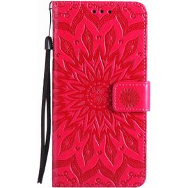 Pour Samsung Galaxy A70 Coque, Housse Coque Cuir Étui Portefeuille Flip Case Porte Carte Antichoc Magnétique Fleur Motif Elegante Interne Silicone Téléphone Etui Pour Galaxy A70,Rouge