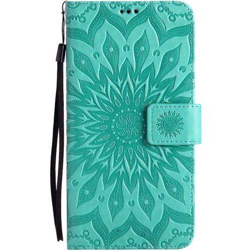 Pour Samsung Galaxy A70 Coque, Housse Coque Cuir Étui Portefeuille Flip Case Porte Carte Antichoc Magnétique Fleur Motif Elegante Interne Silicone Téléphone Etui Pour Galaxy A70,Vert