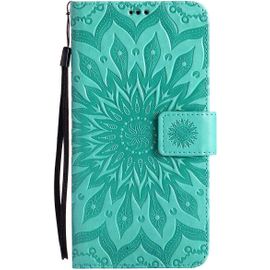Pour Samsung Galaxy A70 Coque, Housse Coque Cuir Étui Portefeuille Flip Case Porte Carte Antichoc Magnétique Fleur Motif Elegante Interne Silicone Téléphone Etui Pour Galaxy A70,Vert