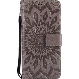 Pour Samsung Galaxy A70 Coque, Housse Coque Cuir Étui Portefeuille Flip Case Porte Carte Antichoc Magnétique Fleur Motif Elegante Interne Silicone Téléphone Etui Pour Galaxy A70,Gris