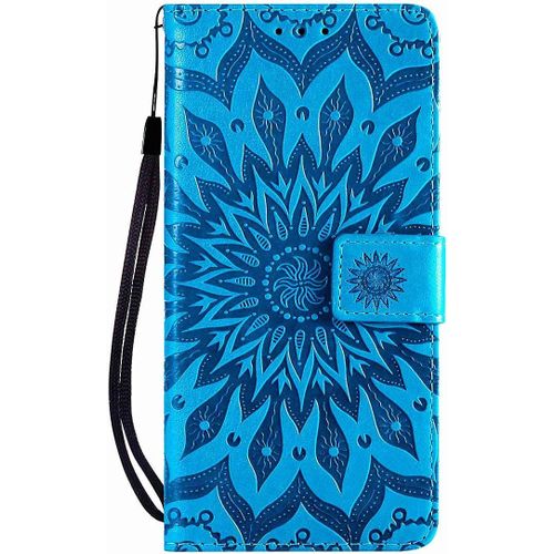 Pour Samsung Galaxy A70 Coque, Housse Coque Cuir Étui Portefeuille Flip Case Porte Carte Antichoc Magnétique Fleur Motif Elegante Interne Silicone Téléphone Etui Pour Galaxy A70,Bleu