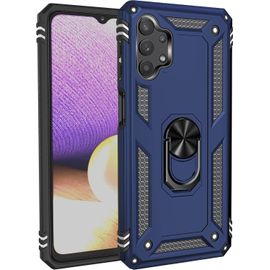 Coque Pour Samsung Galaxy A32 4g, Étui De Protection Slim Soft Tpu + Pc,Heavy Duty, Slim Dual Layer Protective Housse Etui Coque Avec Support De Bague En Métal, Bleu