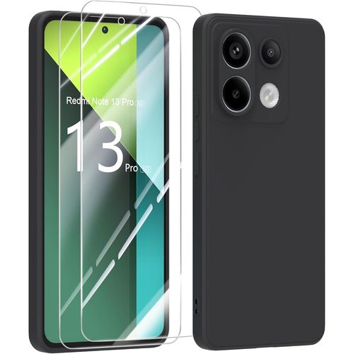 Coque Pour Xiaomi Redmi Note 13 Pro 5g Avec 2 Verre Trempé Protection Écran, Couleur Pastel Ultra-Mince Souple Housse Pour Xiaomi Redmi Note 13 Pro 5g (6.67"") - Noir