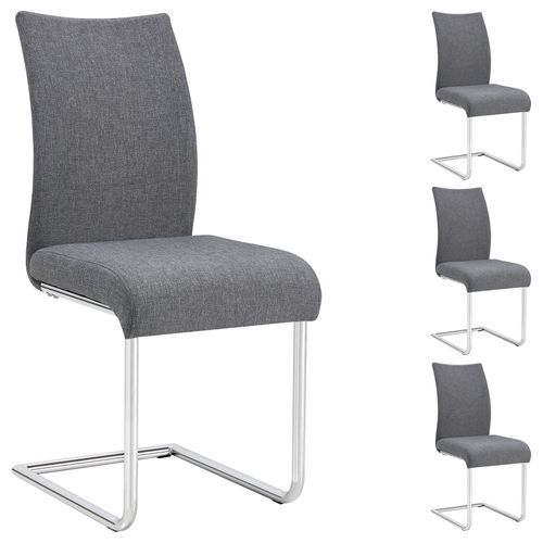Lot De 4 Chaises De Salle À Manger Ou De Cuisine Aladino Design Moderne Et Piétement En Métal Chromé, Revêtement En Tissu Gris