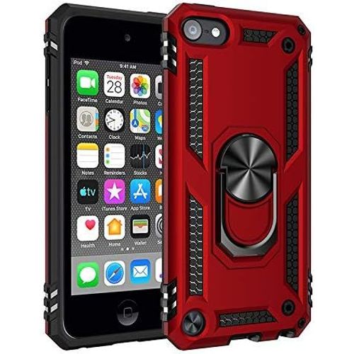 Coque Ipod Touch 7eme, Housse Étui Ipod Touch 6eme, Hd Verre Trempé, Etui Housse De Protection Antichoc Durable Résistante 2 En 1 Hybride Pc Robuste Tpu Souple Pour Ipod Touch 5eme,Rouge
