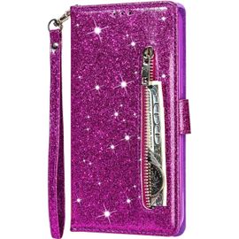 Pour Samsung Galaxy A12 Coque, Flip Case Étui Paillette Glitter Bling Portefeuille En Cuir Housse Avec Porte Carte Magnétique Wallet Cover Téléphone Coque Pour Samsung Galaxy A12,Violet