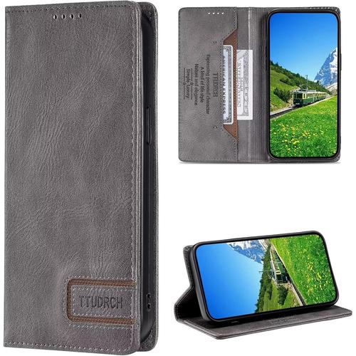 Lagogo Coque Pour Sony Xperia 10 Ii, Pochette Protection Etui Housse Premium En Cuir Pu,Fermeture Magnétique,Flip Case Compatible Avec-Gris