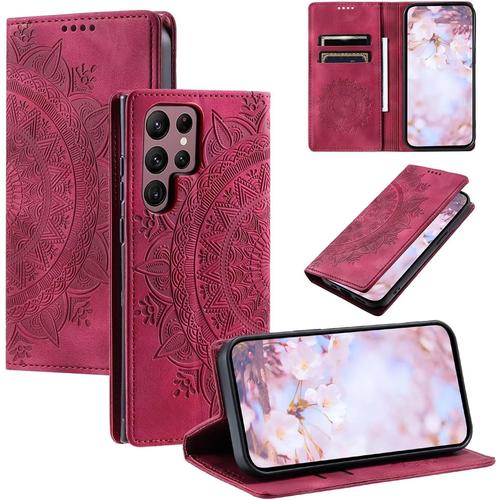 Lagogo Coque Pour Honor 7a/Huawei Y6 2018/Y6 Prime 2018 Etui Rfid Protection Housse En Premium Cuir Pochette Portefeuille Rabat Clapet Case Porte Carte Magnétique Étui Pour-Rouge