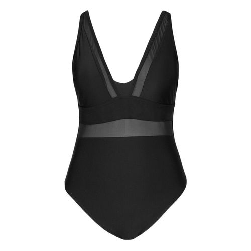 Seaselfie ¿ Maillot De Bain Une Pièce Noir,Grande Taille,Panneau En Maille,Col En V,Monokini,Pour Femmes,Tenue De Plage,Tendance 2023