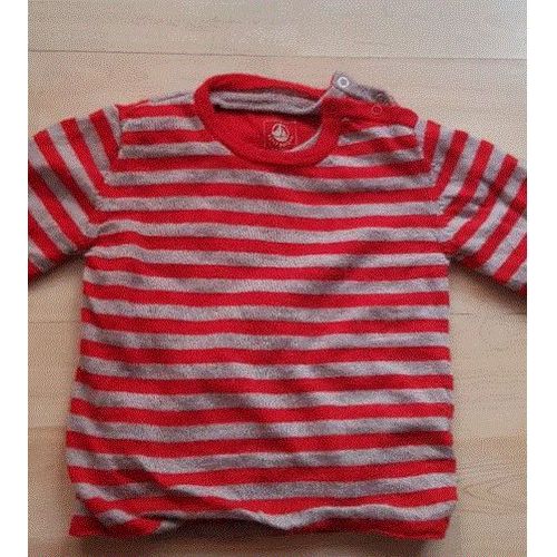 Marinière Petit Bateau Rayé Rouge Gris 18 Mois
