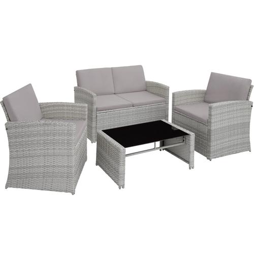 Canapé De Jardin Lounge En Rotin Pour 4 Personnes Gris Tacheté/Gris