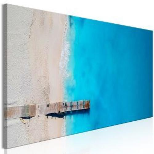 Tableau Sea And Wooden Bridge (1 Part) Narrow Blue : Taille - 120 X 40 Cm