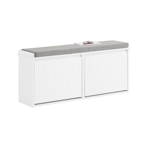 Sobuy Banc À Chaussures Meuble À Chaussures Avec Assise Coussin Rembourré Et 2 Abattants Banc De Rangement À Chaussures 100x26x46 Cm ¿ Blanc, Fsr98-Xl-W