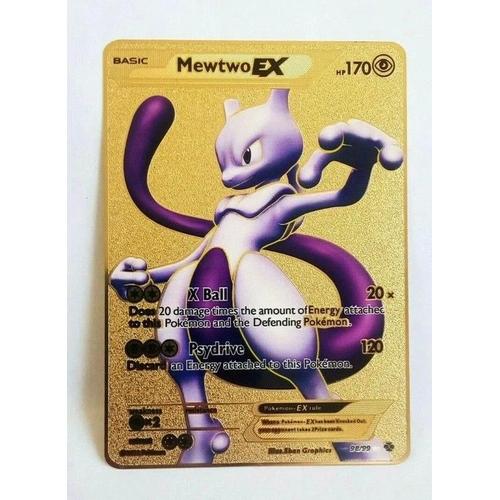 ⭐Carte Pokémon Mewtwo Ex Full Art En Métal Gold Doré⭐