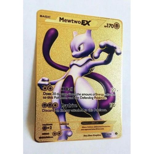 ⭐Carte Pokémon Mewtwo Ex Full Art En Métal Gold Doré⭐