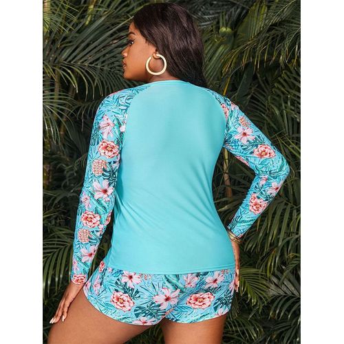 Maillot De Bain Deux Pièces Grande Taille Pour Femme,Imprimé,Manches Longues,Sport,Protection Solaire,Vêtements De Plage,Tankini,Été 2023