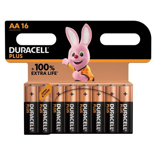 DURACELL Blister de 16 Piles Plus 100% MN1500 AA LR6 1,5V
