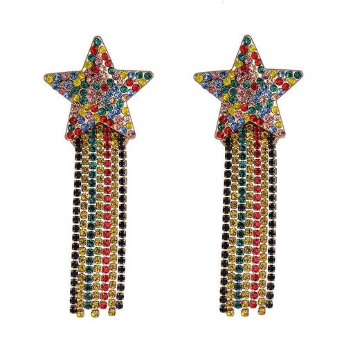 Boucles D'oreilles À Pampilles Perlées En Cristal Multicolore Pour Femmes, Étoile Brillante, Pendantes, À La Mode, Bijoux De Mariage, Nouvelle Collection
