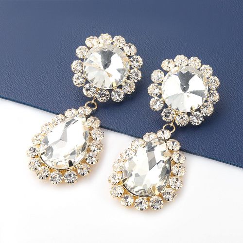 Boucles D'oreilles De Luxe En Métal Argenté Pour Femmes, Gros Cristal, Haute Qualité, Verre Strass, Accessoires Bijoux Pour Femmes, Nouvelle Collection