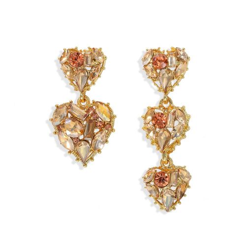 Boucles D'oreilles En Forme De C¿Ur Pour Femme, Bijou De Mariage Asymétrique, Cristal Champagne, Nouvelle Collection