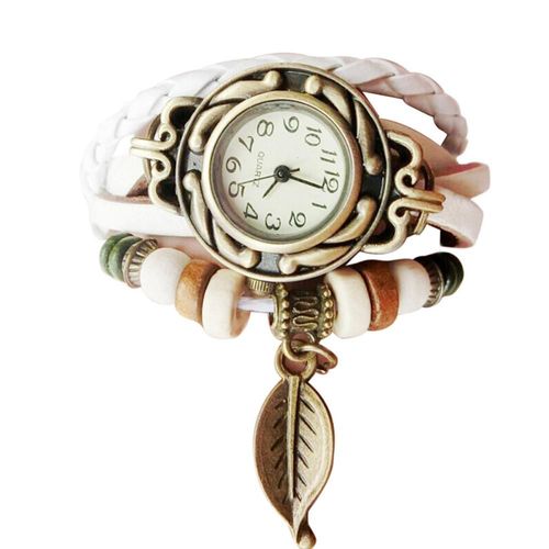 Montre Rétro Pour Femmes Et Enfants, Bracelet À Remontage En Cuir, Pendentif De Feuille, Simple, Robe Pour Femmes, Reloj Mujer Zegarek Damski