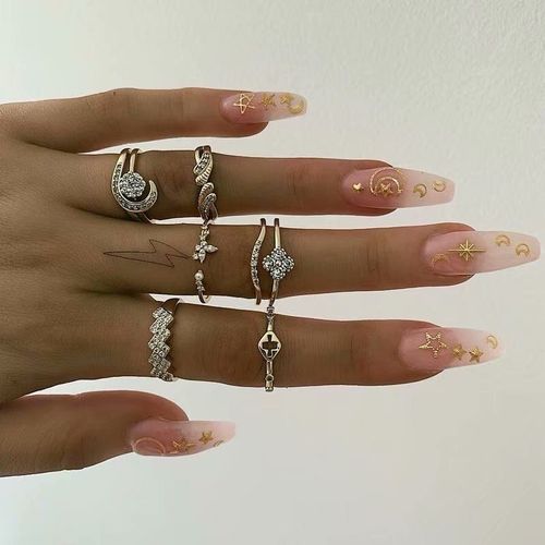 Bagues Vintage Ajourées Pour Femmes, Ensembles De Bagues Géométriques En Alliage Strass, Breloques Bohème Tendance, Bijoux De Fête