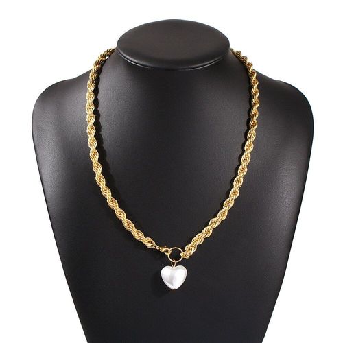 Collier Avec Pendentif En Forme De C¿Ur Pour Femmes, Bijou De Fête, Vintage, Doré, Épais, Géométrique, Enroulé, En Métal, 2021