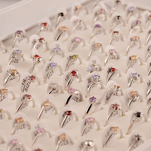 Bagues De Mariage Imitation Zircon Pour Femmes, 50 Pièces/Lot, Couleurs Mélangées, Strass Cristal, Bijoux À La Mode En Vrac, Vente En Gros