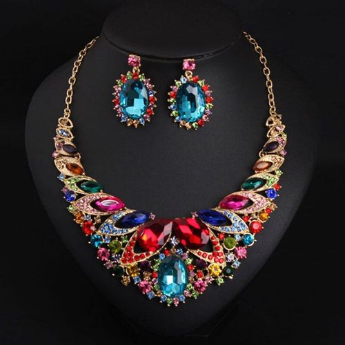 Ensemble De Bijoux De Mariage De Luxe Pour Femmes, Collier Et Boucles D'oreilles En Verre Et Strass, Accessoires De Mariage
