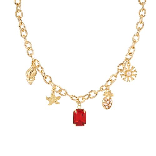 Collier À Pendentif En Cristal Rouge Vert Pour Femmes, Chaîne Dorée, Ras Du Cou, Bijoux De Plage, De Vacances, À La Mode, 2020