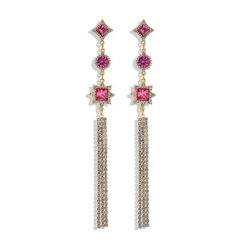 Boucles D'oreilles Longues À Pampilles En Strass Pour Femmes, Bijoux À Frange De Mariée, En Cristal Rouge Brillant