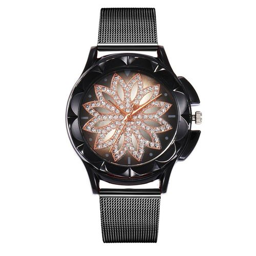 Montre À Strass Pour Femmes, Quartz Décontracté, Bracelet En Acier Inoxydable, Fleur, Mode, Or Rose, Montre De Luxe Romantique Pour Dames
