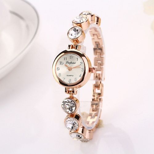 Montre De Luxe En Acier Inoxydable Pour Femmes, Bracelet Rond En Quartz Simulé, Couleur Or Rose, Pour Couple Romantique